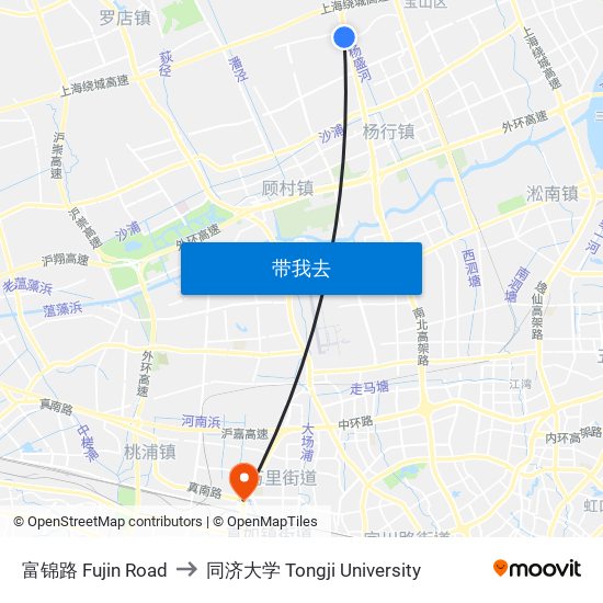 富锦路 Fujin Road to 同济大学 Tongji University map