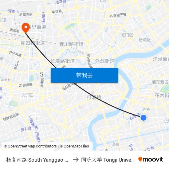 杨高南路 South Yanggao Road to 同济大学 Tongji University map