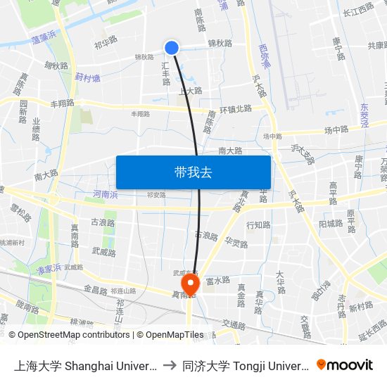 上海大学 Shanghai University to 同济大学 Tongji University map