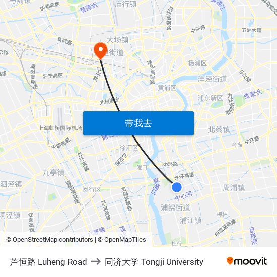 芦恒路 Luheng Road to 同济大学 Tongji University map