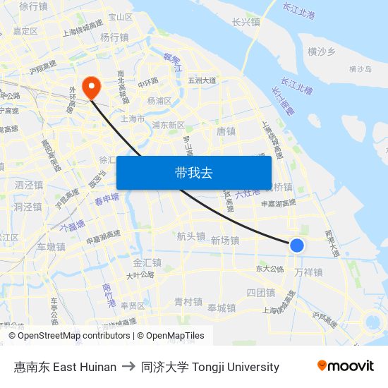 惠南东 East Huinan to 同济大学 Tongji University map