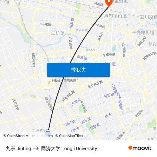 九亭 Jiuting to 同济大学 Tongji University map
