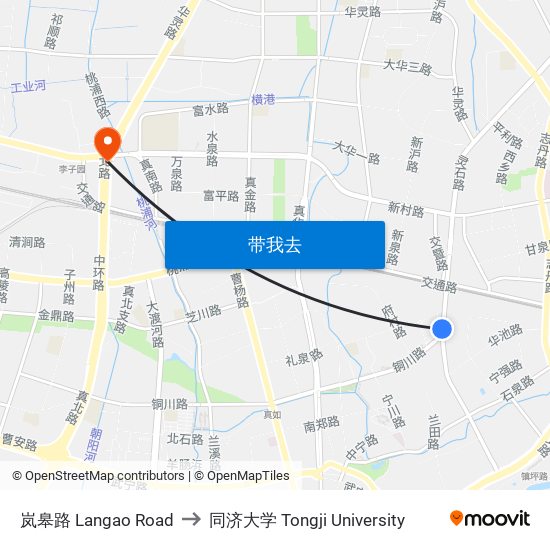 岚皋路 Langao Road to 同济大学 Tongji University map