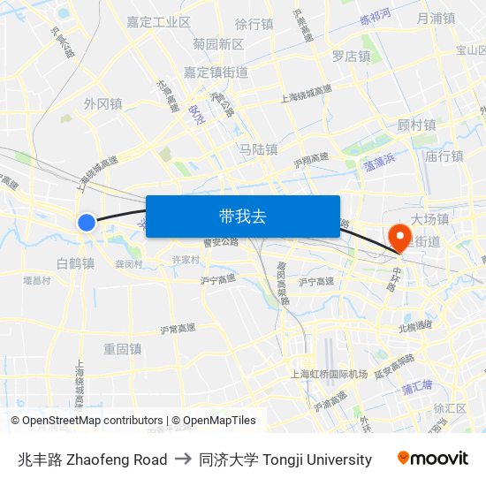 兆丰路 Zhaofeng Road to 同济大学 Tongji University map