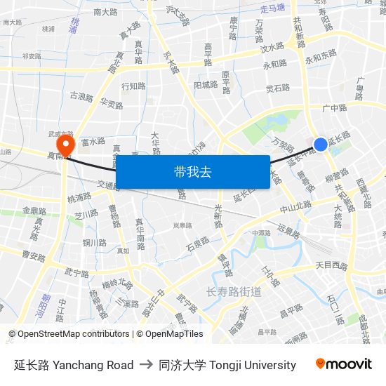 延长路 Yanchang Road to 同济大学 Tongji University map