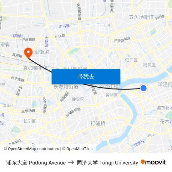 浦东大道 Pudong Avenue to 同济大学 Tongji University map