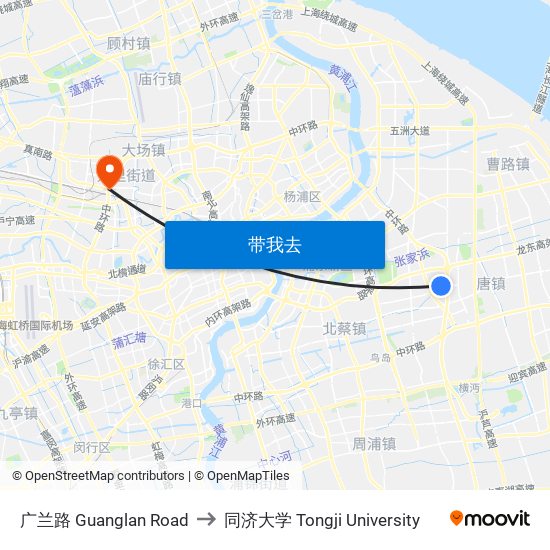 广兰路 Guanglan Road to 同济大学 Tongji University map