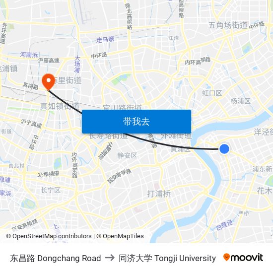 东昌路 Dongchang Road to 同济大学 Tongji University map