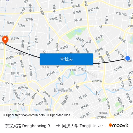 东宝兴路 Dongbaoxing Road to 同济大学 Tongji University map