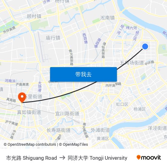 市光路 Shiguang Road to 同济大学 Tongji University map