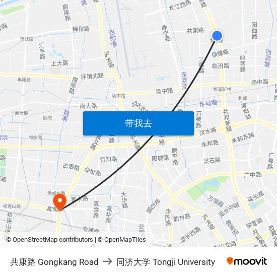 共康路 Gongkang Road to 同济大学 Tongji University map