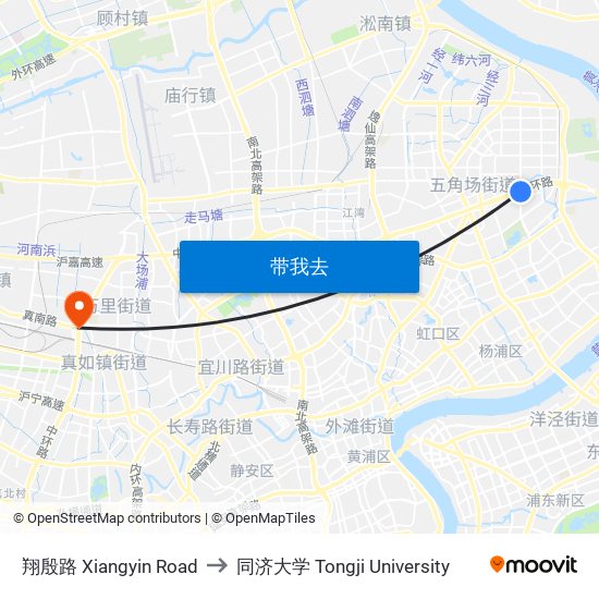 翔殷路 Xiangyin Road to 同济大学 Tongji University map