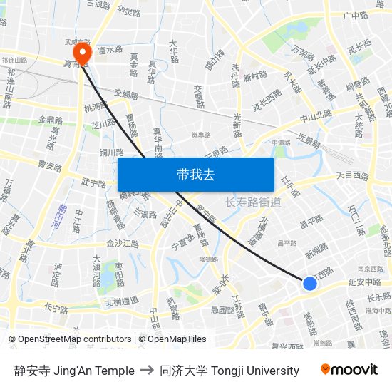 静安寺 Jing'An Temple to 同济大学 Tongji University map