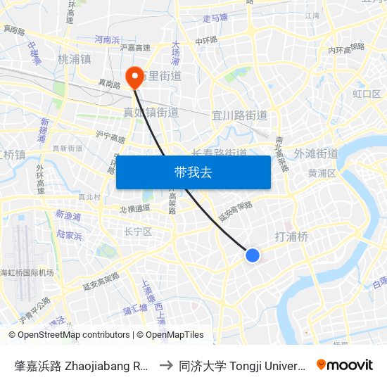 肇嘉浜路 Zhaojiabang Road to 同济大学 Tongji University map