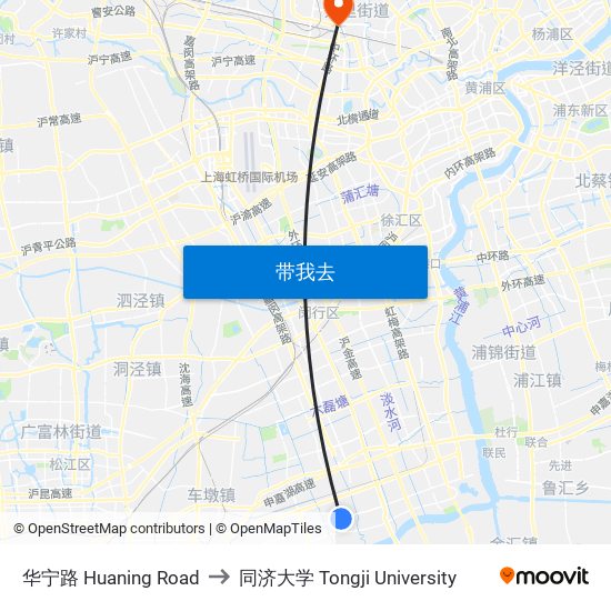 华宁路 Huaning Road to 同济大学 Tongji University map