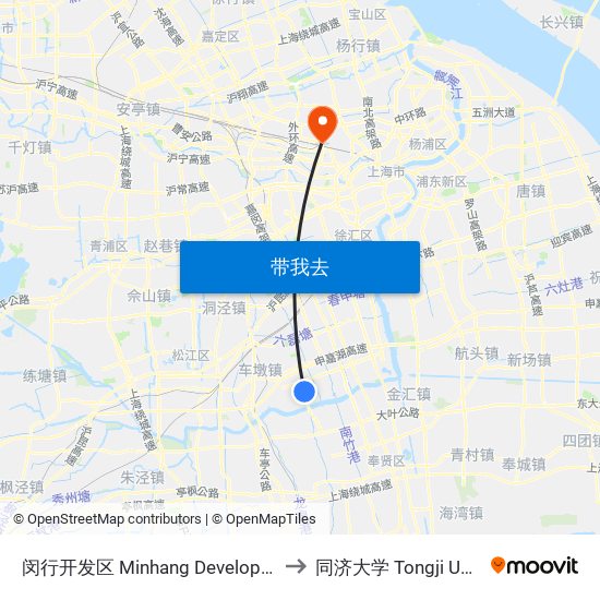 闵行开发区 Minhang Development Zone to 同济大学 Tongji University map