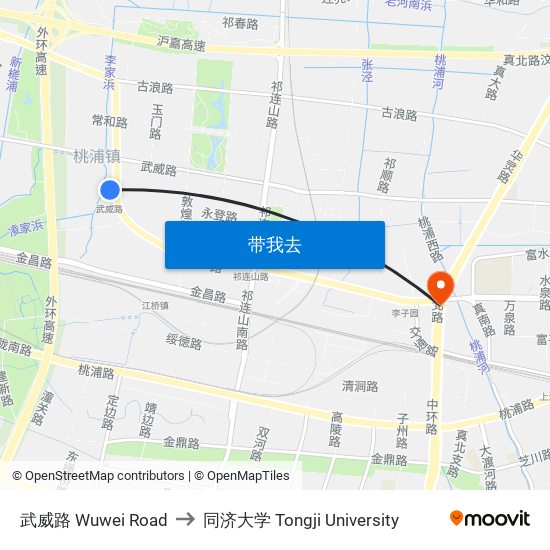 武威路 Wuwei Road to 同济大学 Tongji University map