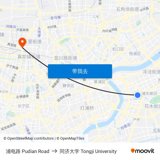 浦电路 Pudian Road to 同济大学 Tongji University map