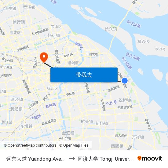 远东大道 Yuandong Avenue to 同济大学 Tongji University map