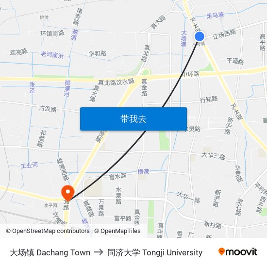 大场镇 Dachang Town to 同济大学 Tongji University map