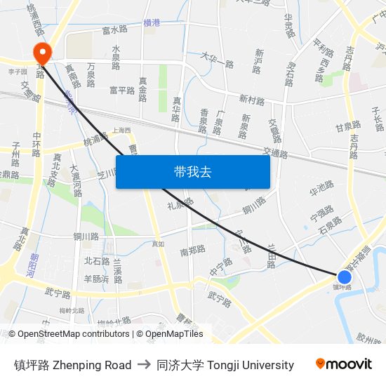 镇坪路 Zhenping Road to 同济大学 Tongji University map