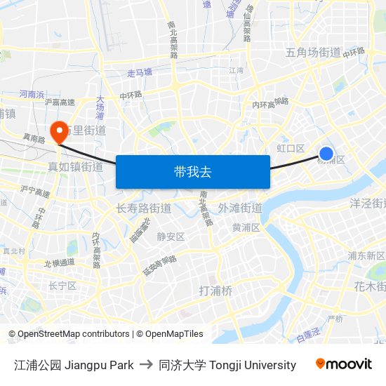 江浦公园 Jiangpu Park to 同济大学 Tongji University map