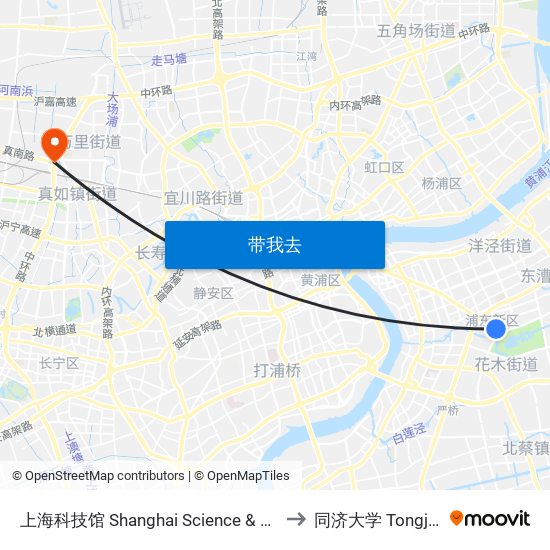 上海科技馆 Shanghai Science & Technology Museum to 同济大学 Tongji University map