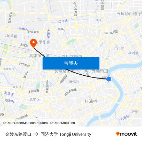 金陵东路渡口 to 同济大学 Tongji University map