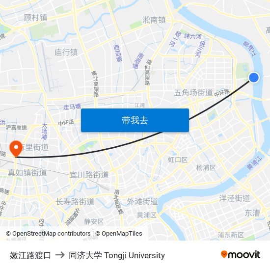 嫩江路渡口 to 同济大学 Tongji University map