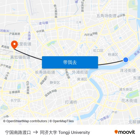 宁国南路渡口 to 同济大学 Tongji University map