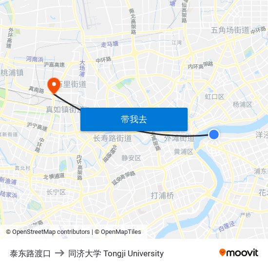 泰东路渡口 to 同济大学 Tongji University map