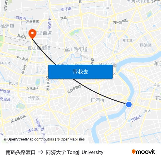 南码头路渡口 to 同济大学 Tongji University map