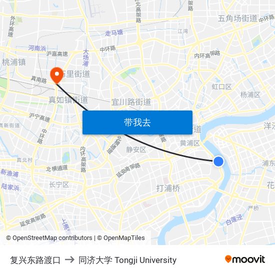 复兴东路渡口 to 同济大学 Tongji University map