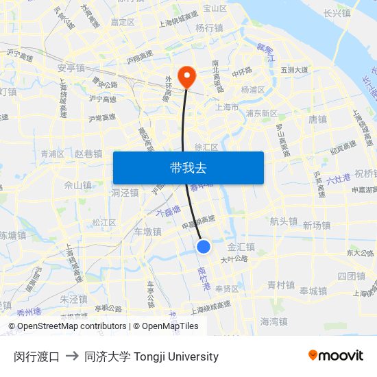 闵行渡口 to 同济大学 Tongji University map