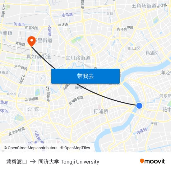 塘桥渡口 to 同济大学 Tongji University map