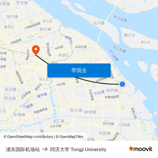 浦东国际机场站 to 同济大学 Tongji University map