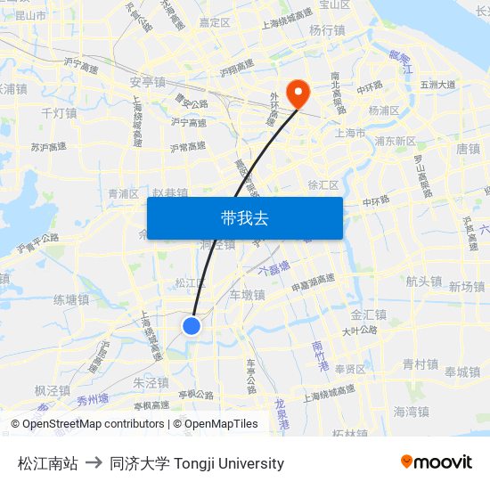 松江南站 to 同济大学 Tongji University map