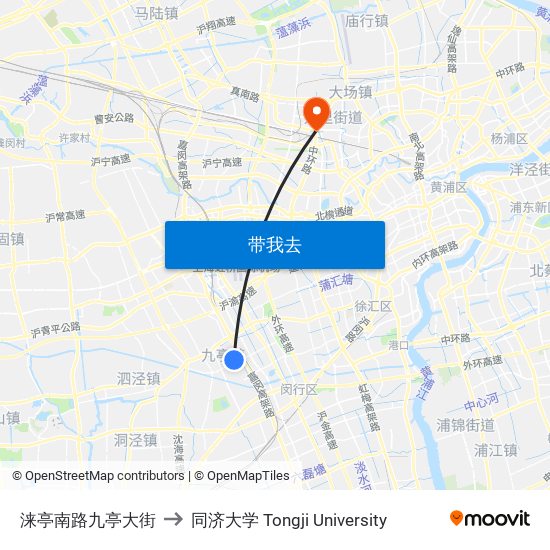 涞亭南路九亭大街 to 同济大学 Tongji University map