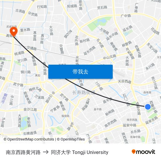 南京西路黄河路 to 同济大学 Tongji University map