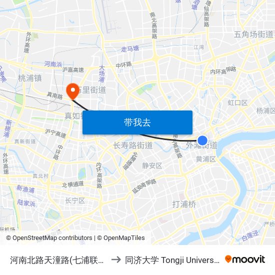 河南北路天潼路(七浦联富) to 同济大学 Tongji University map