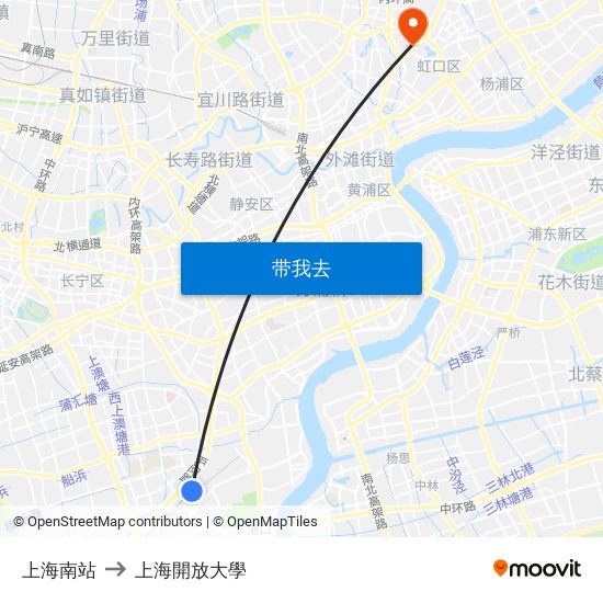 上海南站 to 上海開放大學 map