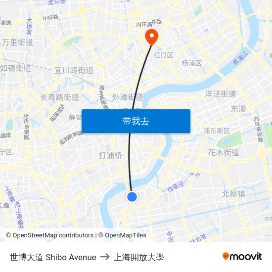 世博大道 Shibo Avenue to 上海開放大學 map