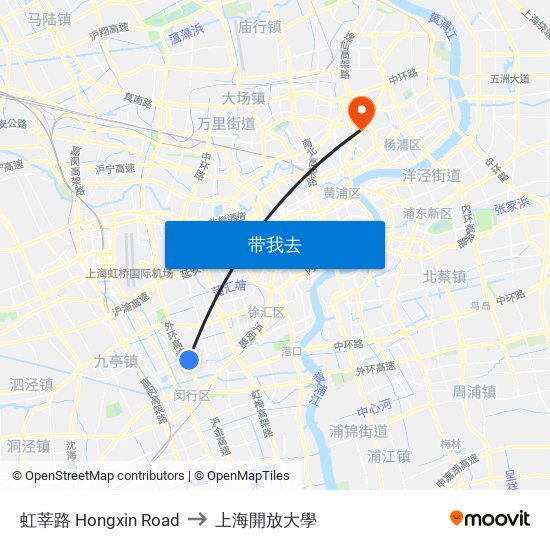 虹莘路 Hongxin Road to 上海開放大學 map