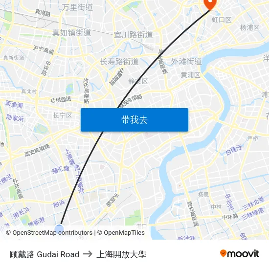 顾戴路 Gudai Road to 上海開放大學 map