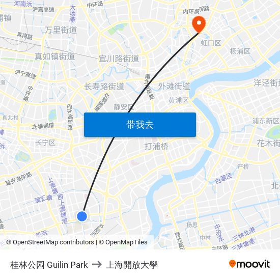 桂林公园 Guilin Park to 上海開放大學 map