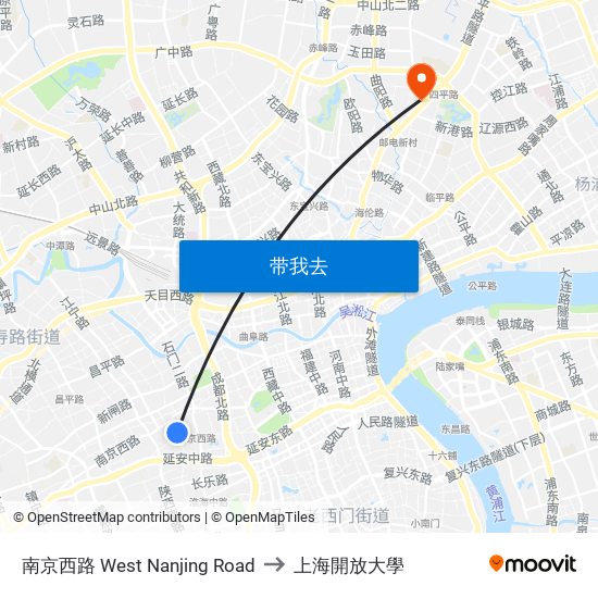 南京西路  West Nanjing Road to 上海開放大學 map