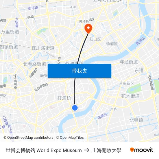 世博会博物馆 World Expo Museum to 上海開放大學 map