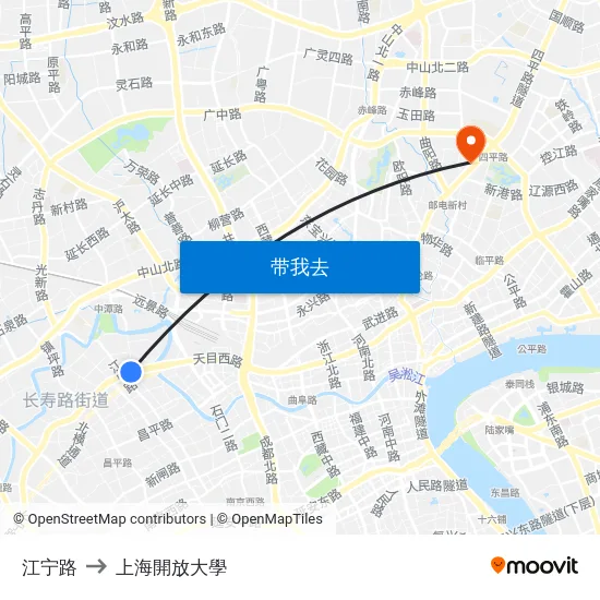 江宁路 to 上海開放大學 map