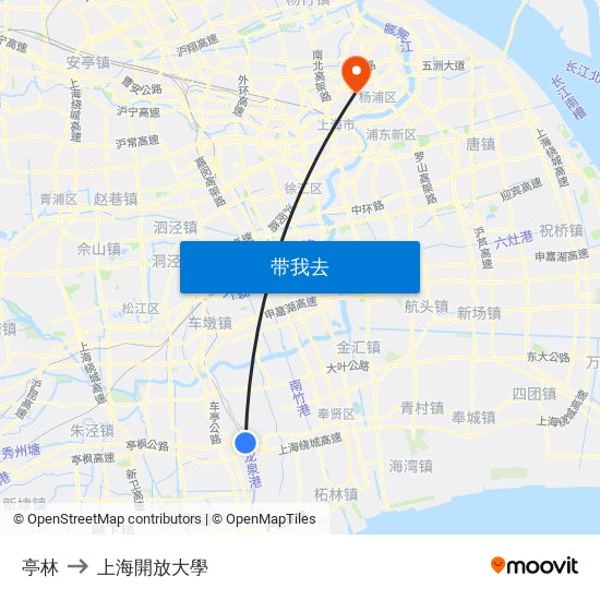 亭林 to 上海開放大學 map