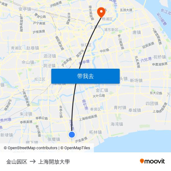 金山园区 to 上海開放大學 map